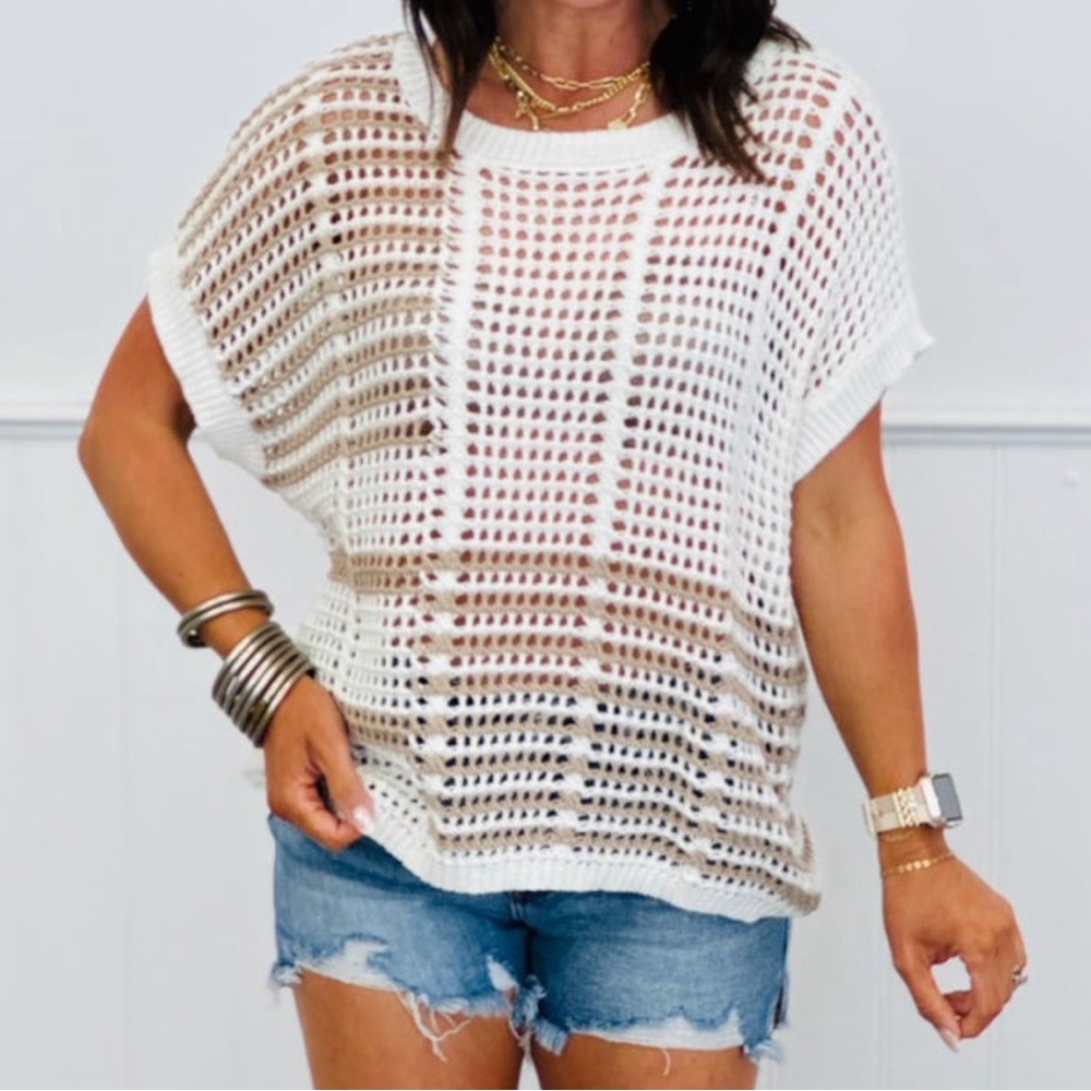 Blu Pepper White Open-Knit Women's Blouse